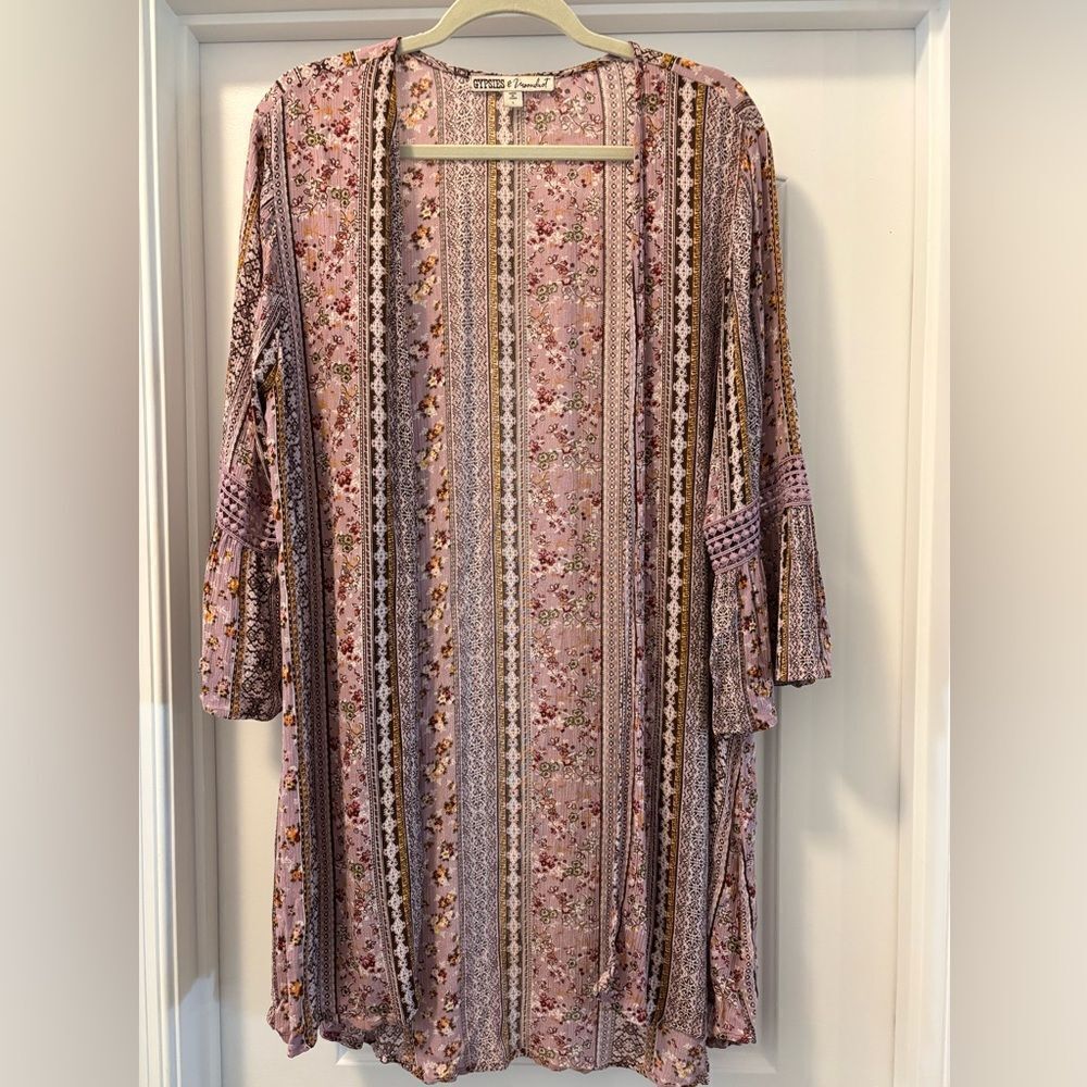Gypsies & Moondust Ditsy Boho Floral Kimono Open Front Duster Size Large
